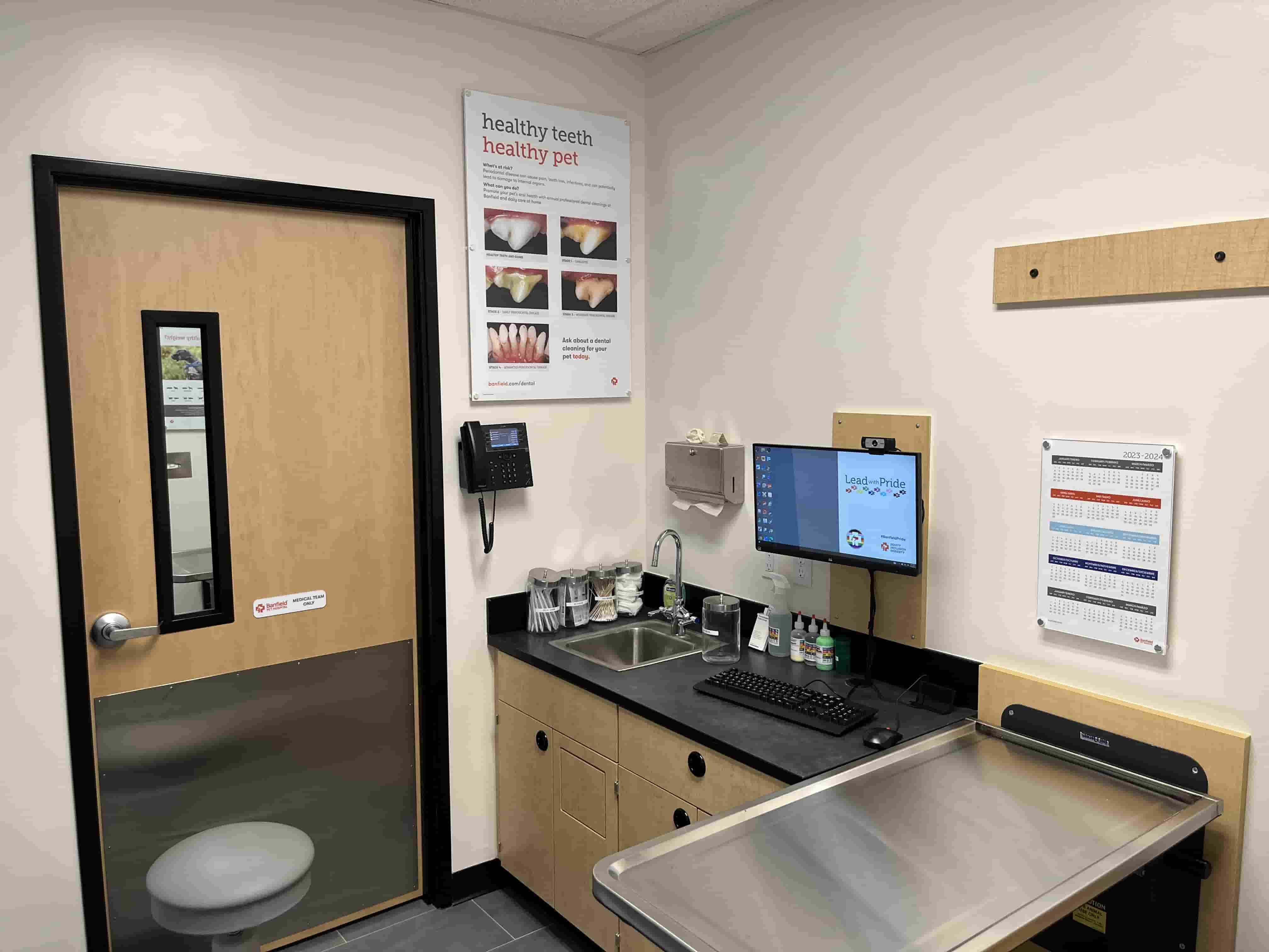 The exam room and exam desk of the Port St. Lucie Gatlin Banfield location