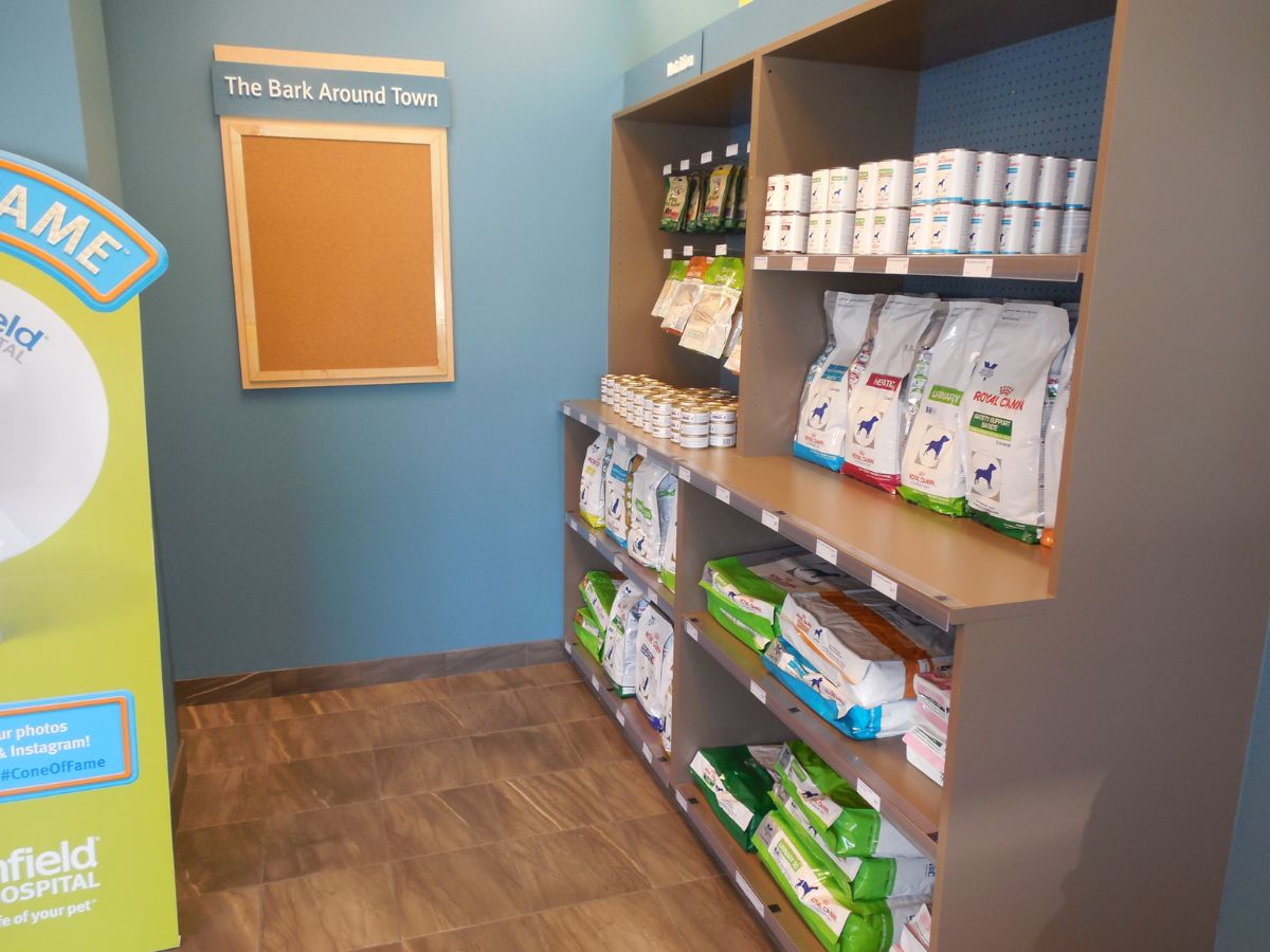 Supply shelves at the Highland Park Banfield hospital