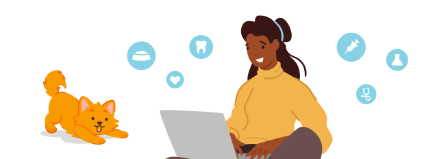 Illustration of a woman on laptop with her cat