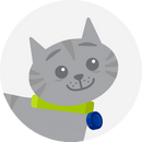 Illustrated icon of a grey striped kitten