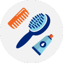 Illustrated icon of pet grooming supplies