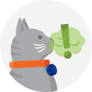 Illustration of a gray cat with bad breath