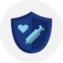 Illustration of a shield with a heart and a syringe on it