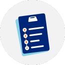 Illustrated icon of a blue clipboard